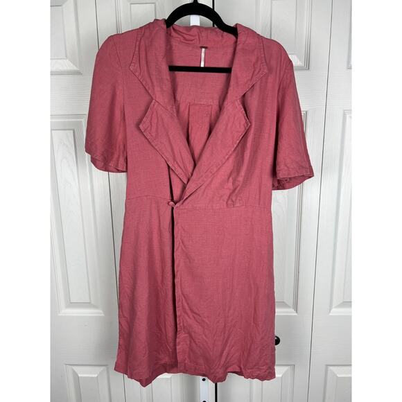 Free People Pink/Coral Short Sleeve Linen Wrap Dress size XS Preppy Minimalist - Picture 6 of 7